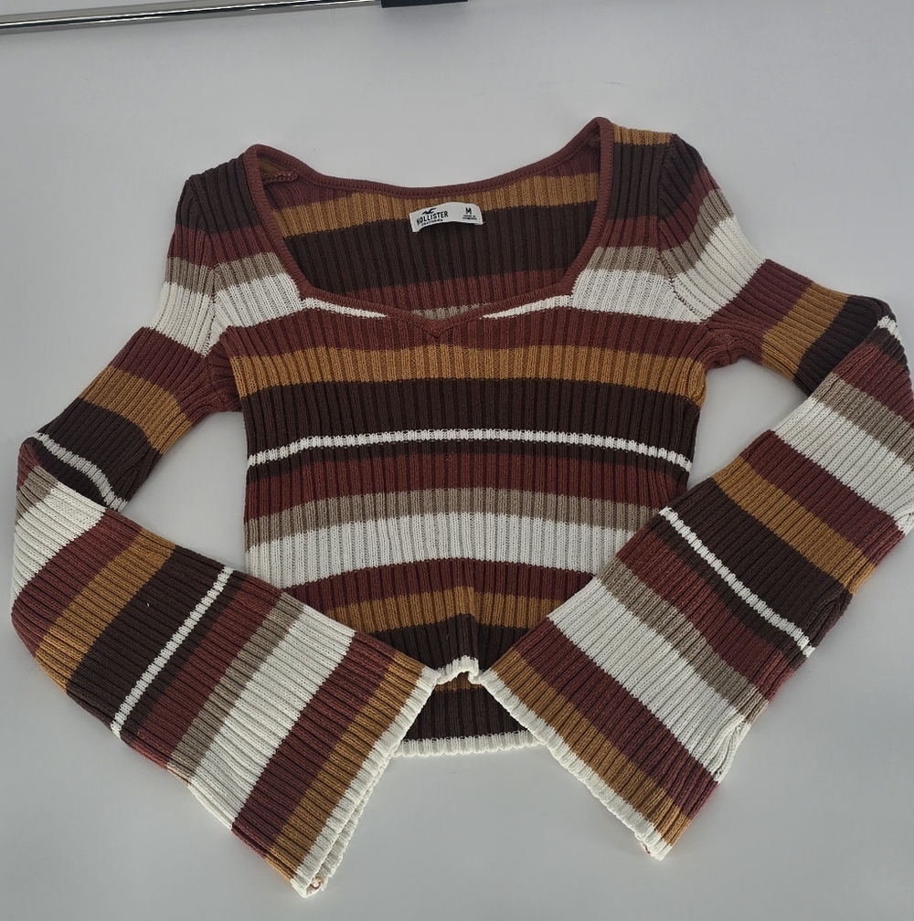 Hollister Ribbed Knit Striped Long Sleeve Sweater Top Size M - Picture 5 of 5